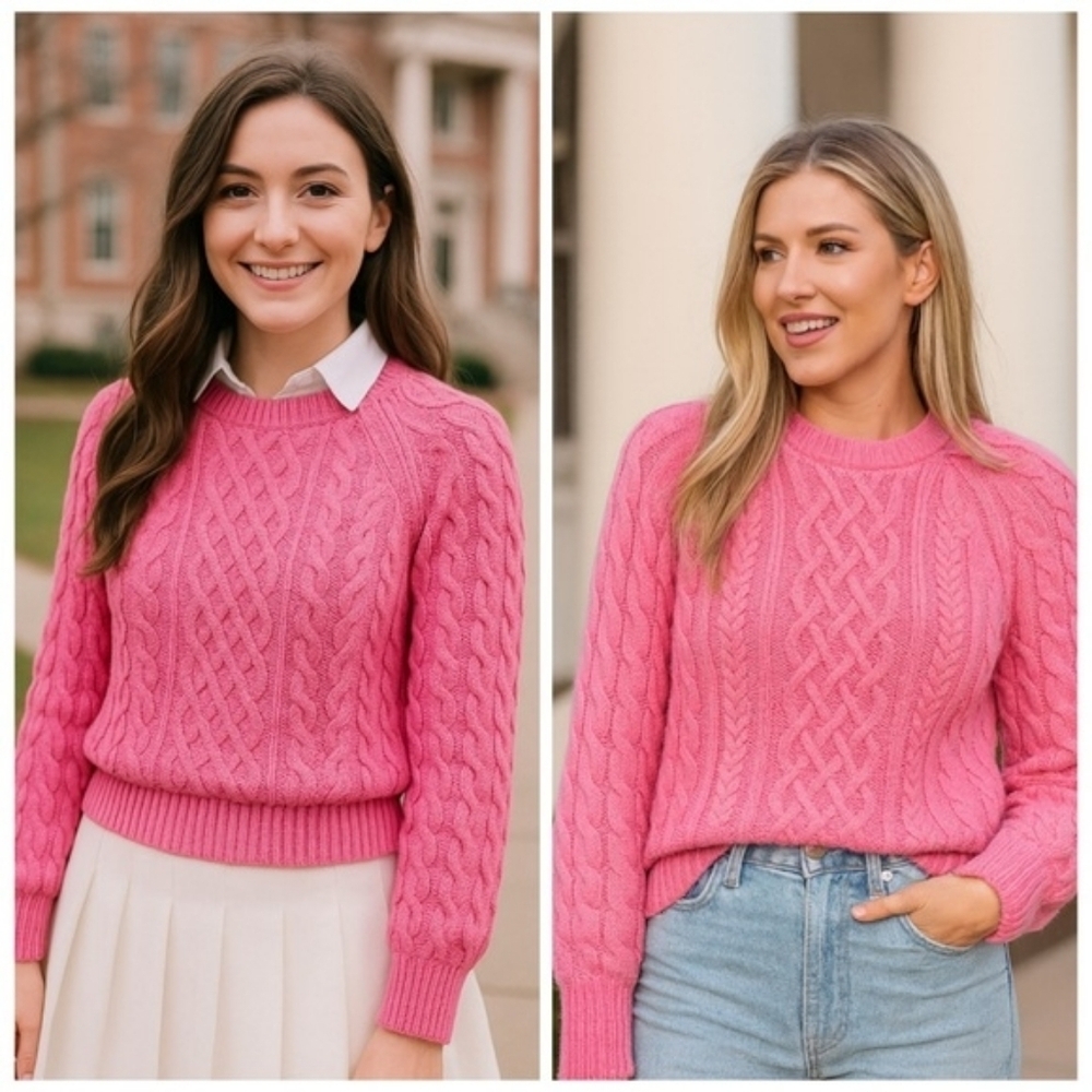 ALC Aplaca/Wool Pink Bubblegum Mac Cable Knit Pullover Women's Sweater
